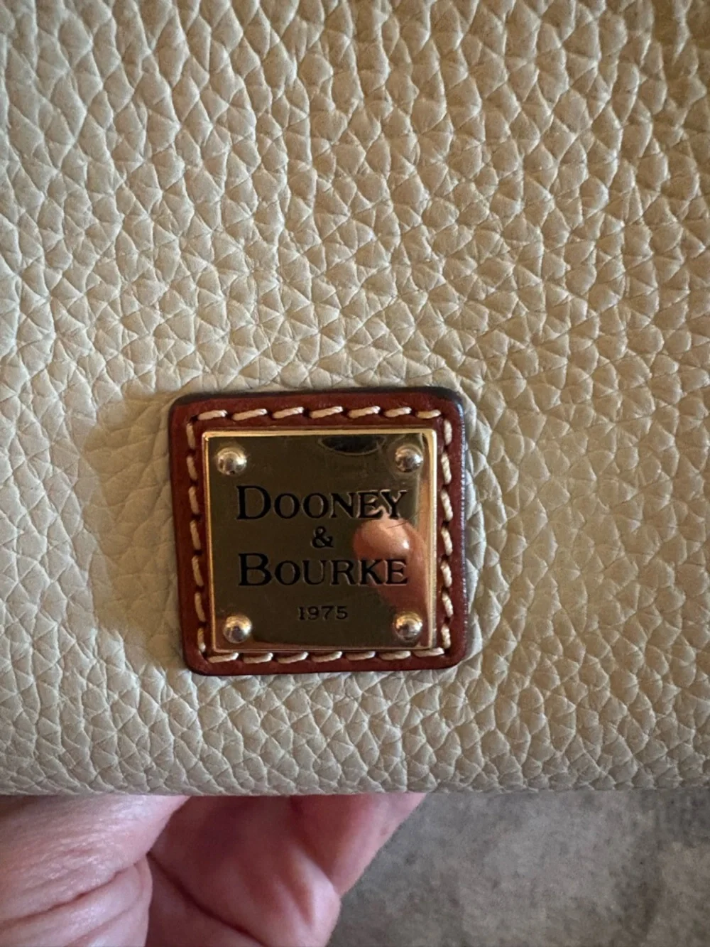 Dooney & Bourke Cream Pebble Leather Crossbody with Tan Trim - Picture 2 of 4